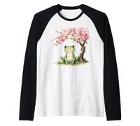 Rana Fiori Di Ciliegio Albero Rosa Floreale Primavera Rana Estetica Maglia con Maniche Raglan