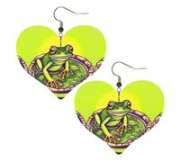 Rana in uno stagno stampa eleganti orecchini a forma di cuore leggeri accessori da donna perfetti per feste e San Valentino.