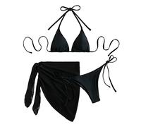Rana Orologio Solido Donne Spiaggia Costume Da Bagno Pezzo Bikini Split Net Temper Tre Colori Attraente Costumi Da Bagno Tankini Set, Nero , L