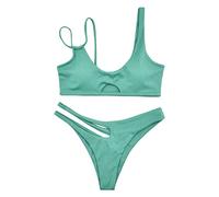 Rana orologio spalla asimmetrica One Fashion Sexy Split costume da bagno bikini costume da bagno regolabile costume da bagno donna tankinis set biker uomo canotta, verde, S