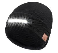 RANCOVY Berretto con luce LED, ricaricabile, USB, berretto invernale caldo, berretto a LED, con luce, per uomo e donna, Nero , Taglia unica