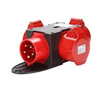 Randaco Adattatore distributore di corrente, 3 x CEE 400 V/16 A, 5 poli, presa CEE IP44, resistente agli spruzzi d'acqua, con coperchi di sicurezza per cantieri
