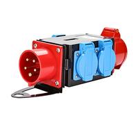 Randaco Distributore di corrente ad alta corrente, CEE 400 V/16 A+3 x 230 V, presa di contatto con messa a terra, distributtore di corrente industriale, 5 pin IP44 con tappo di sicurezza per cantieri