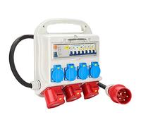 Randaco Interruttore di protezione FI, 2xCEE 400 V/16 A+4x230 V, Schuko IP44, distributore di corrente a 5 poli, distributore con cavo, coperchi di sicurezza per cantieri