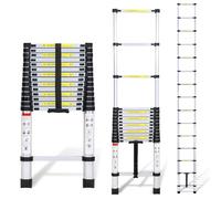 Randaco Scala telescopica in alluminio 4,4 m, allungabile, in alluminio, antiscivolo, portata 150 kg