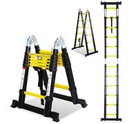 Randaco Scala telescopica pieghevole, 3.8 m (1,9 + 1,9 m) Scala pieghevole antiscivolo in alluminio, Estensione Rapida, Scala multiuso Leggero e Flessibile, Portata massima 150 kg,Nero e Giallo