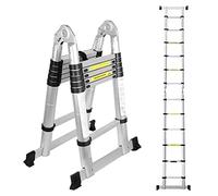 Randaco Scala telescopica pieghevole, 3.8M (1,9 m + 1,9 m) Scala pieghevole antiscivolo in alluminio, Estensione Rapida, Scala multiuso Leggero e Flessibile, Portata massima 150 kg