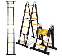 Randaco Scala Telescopica Pieghevole in Alluminio 5 m (2,5 + 2,5), Antiscivolo, Multiuso, Portata 150 kg, Nero e Giallo