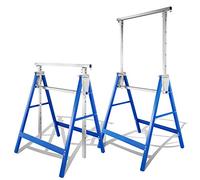 Randaco Set di 2 cavalletti da lavoro, blu, 7 posizioni, altezza regolabile, 80 - 130 cm, cavalletto pieghevole stabile fino a 200 kg, con un dispositivo antiscivolo
