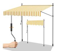 Randaco Tenda da Sole a Bracci con Manovella, 250x120cm Protezione per Il Balcone, Tenda resistente per Esterno ai raggi UV e regolabile in Altezza, Senza Forare, Arancione Bianco