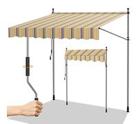 Randaco Tenda da Sole a Bracci con Manovella, 250x120cm Protezione per Il Balcone, Tenda resistente per Esterno ai raggi UV e regolabile in Altezza, Senza Forare, Giallo Blu