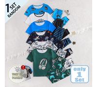 [Random 1 Set]Pigiama aderente per ragazzi pre-adolescenti, stampa sportiva di calcio alla moda, abbigliamento casual comodo e aderente che brilla al buio per la casa e il sonno, set da 2 pezzi con ma