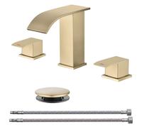 RANDOM Rubinetto per lavabo da bagno a cascata Rubinetto da bagno in oro spazzolato 2 maniglie 3 fori SUS 304 Rubinetto moderno in acciaio inossidabile con tappo di scarico per lavello pop-up e tubi