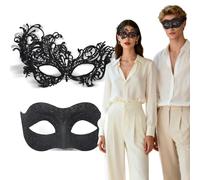 Randomgo 2 Pezzi Maschera Veneziana Coppia, Halloween Cosplay Maschere, Maschera da Ballo Mascherato, Mask Carnevale Adulti, pour Halloween Carnaval fête masquée Cosplay (Black)