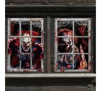 Randomgo 2 Pezzi Tende da Clown Horror di Halloween, Tende Finestra Horror Clown, per Feste di Halloween Carnevale, Festa dell'Orrore Decorazione Della Finestra (A) (H, 120 * 80cm)