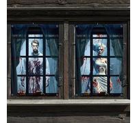 Randomgo 2 Pezzi Tende Horror di Halloween, Tende Finestra Horror, per Feste di Halloween Carnevale, Festa dell'Orrore Decorazione Della Finestra (B) (H, 120 * 80cm)