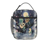 Rane che suonano la chitarra, illustrazione di scena notturna, contenitore per il pranzo, riutilizzabile, a prova di perdite, portatile, isolato, per picnic, ufficio, escursionismo, pesca, borsa per