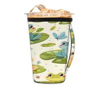Rane su foglie di loto, custodia riutilizzabile per caffè freddo con manico, portabicchieri isolato in neoprene per bevande fredde, tazza da caffè accogliente, adatta a tazze, bicchieri, tazze da 510