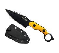 Range HK28 Coltello da escursionismo, campeggio, bushcraft, caccia, sopravvivenza in acciaio inossidabile 4CR13Mov, 21,4 cm, lama 10,1 cm x 8,1 cm, manico antiscivolo G10, anello di sicurezza e fodero