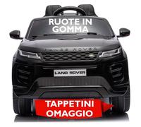 Range Rover Evoque Auto Macchina Elettrica per Bambini 12V con Ruote in Gomma Sedile in Pelle Cintura Sicurezza 5 Punti Telecomando Luci LED MP3 USB Bluetooth Ammortizzatori Tappetini Omaggio Nero