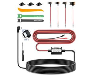 Range Tour Kit di cablaggio per Dashcam da 4 m USB-C, cavo rigido per caricabatteria da auto da 12 V-24 V a 5 V 2,5 A con 4 adattatori per fusibili di alimentazione per Dashcam