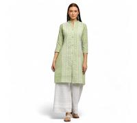 RangMahal - Set da donna in cotone indiano fatto a mano Lucknowi Chikankari Kurta Palazzo tradizionale, Verde, X-Large