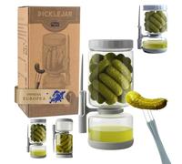 Ranji - Barattolo Clessidra per Sottaceti in Vetro 1300ml - Contenitore Ermetico Senza BPA con Forchettina Inclusa - Barattolo per Olive, Cetriolini, Frutta Sciroppata - Facile da Pulire