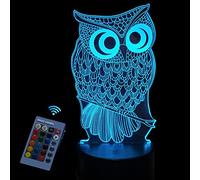 RANJIMA Luce notturna a forma di gufo, lampada 3D, che cambiano colore, dimmerabile, luce notturna a LED, lampada da notte con telecomando, per bambini gufi decorazione di Natale per ragazze e ragazzi