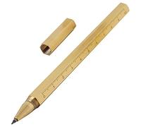 Rankomu Penna gel in ottone spazzolato, penna gel esagonale da 0,5 mm con scala da 10 cm, penna firmata in metallo per scuola e ufficio, oro
