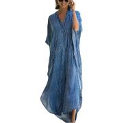 RANMEY Donne Abito Maxi Camera Indossare Notte Abito Robe Corpo Coprire Costume da Bagno Abito Lungo Camicetta Spiaggia Bikini Resort Protezione Solare Gonna Spiaggia（Blu Bianco 135 * 89cm）