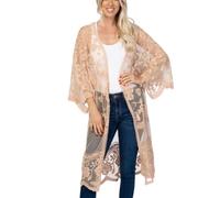 RANMEY Donne Vestito Pizzo Camera Sexy Usura Notte Abito Mesh Ricamo Cardigan Corpo Coprire Costume da Bagno Spiaggia Camicetta Spiaggia Resort（Apricot 110 * 57cm）