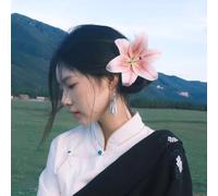 Rannyrena Fermaglio per capelli con fiore artificiale, da donna, stile hawaiano, plumeria, forcina per capelli per spiaggia, spiaggia, feste, fiori di giglio tropicale, accessori per capelli (rosa)