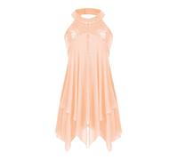 ranrann Abito da Danza Lirica per Bambina Ragazza Vestito Danza Elegante Halter Paillettes Abito da Pattinaggio Senza Manica Abito da Ballo Danza Moderno Contemporanea Rosa Corallo 7-8 Anni