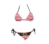 ranrann Costumi da Bagno per Donna Push-Up Imbottito Reggiseno Triangolare Polka Dots/Babbo Natale Stampata Bikini Set di 2 Pezzi Sexy Spiaggia Mare Beachwear Estate Red Stripes Taglia Unica