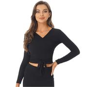 ranrann Crop Top da Donna con Scollo a V Incrociati Scaldacuore a Maniche Lunghe Elasticizzato per Balletto Danza Classica Giacca Ballerina Ballo per Donna Nero XXL