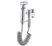 RANRAO Bidet - Doccetta in rame pieno con 1 in 2 uscite, erogatore per rubinetto, per doccia, bagno, igienico, carta igienica, pulizia pannolini, valvola G1/2, colore: Argento