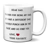 Ransalex Divertente tazza da caffè con scritta "Thank For Being My Dad" per la festa del papà, per compleanno o apprezzamento, con scritta in lingua inglese "Thank For Being My Dad" (325 ml, bianco)