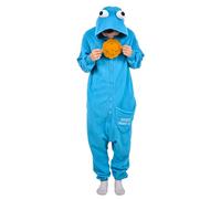 RANSUU Cookie Monster Tutina Costume Adulto Sesame Street Pigiama Animale Halloween Natale Tuta Donna Uomo Unisex Carnevale, Blu, S