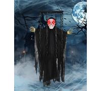 Rantizon Scheletro urlante con sensore di movimento spaventoso di Halloween, decorazione animata da appendere a forma di fantasma con occhi spaventosi e luminosi per decorazione esterna, interni