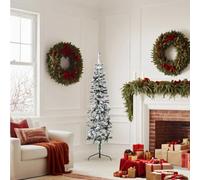 Rantry Albero di Natale Artificiale Sottile a metà Neve Fioccata 150 cm, Decorazioni Natalizie