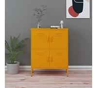 Rantry Armadietto Giallo Senape 80x35x101,5 cm in Acciaio, Mobiletto Portaoggetti Ripiani Salvaspazio, Credenza Armadio da Cucina, Mobiletto Armadio di Stoccaggio per Soggiorno Camera Ufficio O