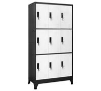 Rantry Armadietto Ripostiglio con Serratura Antracite e Bianco 90x45x180cm in Acciaio, Ripiani Per Armadio Interno con 9 Scomparti, Armadietto da Esterno, Mobili da Esterno Portascope per Bagno Casa A