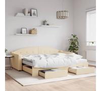 Rantry Arredo Divano Letto Estraibile con Cassetti Crema 90x200 cm in Tessuto, Mobilia Sofa Divano Letto, Divanoletto, Pronto Letto, Struttura Divano Letto, Letto Giroletto Telaio M-3197570
