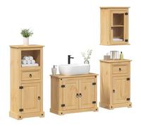 Rantry Arredo Set Mobili da Bagno 4 pz Corona in Legno Massello di Pino, Mobilia Credenza Armadio Armadietto da Pavimento per Bagno Mobiletto Portaoggetti Ripiani Armadio di Stoccaggio
