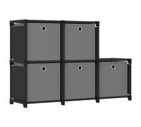Rantry Casa Mensola con 5 Vani a Cubo e Scatole Nera 103x30x72,5 cm Tessuto, Armadietto Libreria Vetrina Libreria Verticale Salvaspazio Libreria Scaffale per Salotto Ufficio
