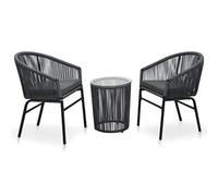 Rantry Casa Set da Bistrot 3 Pezzi con Cuscini in Polyrattan Grigio, Set da Pranzo da Giardino, Arredo Seggiole Giardino, Set Tavolo e Sedie da Giardino Esterno, Set Mobili da Giardino