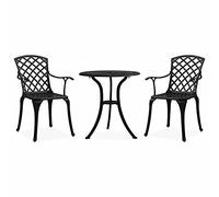 Rantry Casa Set da Bistrot 3 Pezzi in Alluminio Pressofuso Nero, Set da Pranzo da Giardino, Arredo Seggiole Giardino, Set Tavolo e Sedie, Set Mobili Giardino