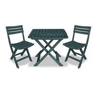 Rantry Casa Set da Bistrot 3 Pezzi Pieghevole in Plastica Verde, Set da Pranzo da Giardino, Arredo Seggiole Giardino, Set Tavolo e Sedie da Giardino Esterno, Set Mobili da Giardino