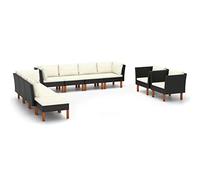 Rantry Casa Set Divani da Giardino 10 Pezzi Polyrattan Legno di Eucalipto Nero, Divano Letto, Sofà Soggiorno Divanoletto, Divano Moderno, Divani per Esterno da Giardino, Esterno Arredamento