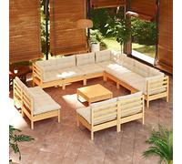 Rantry Casa Set Divani da Giardino 12 Pezzi con Cuscini Crema Massello di Pino, Divano Letto, Divano Letto Soggiorno, Divano Letto Sofà, Divani per Esterno da Giardino, Esterno Arredamento